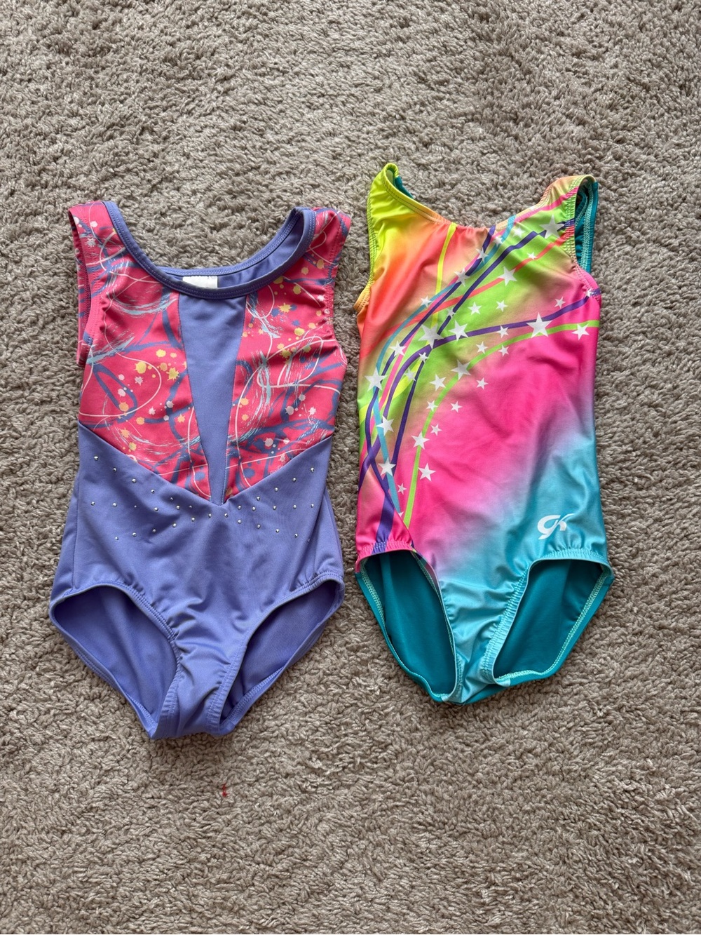 GK Star & Cat & Jack Girls' Neon Rainbow & Purple Gymnastics Leotards (2 set)